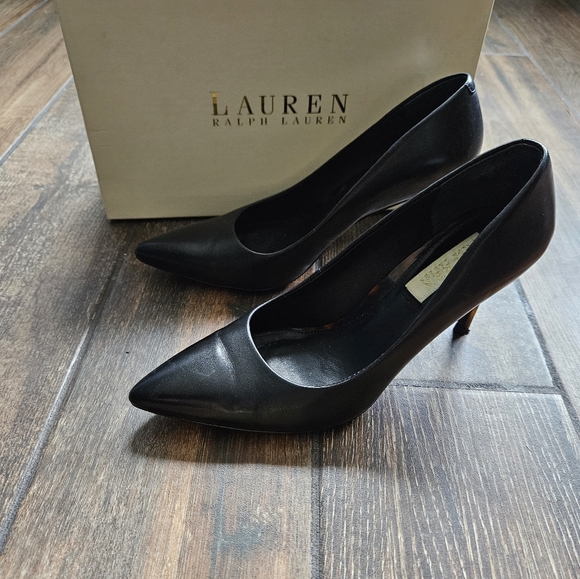 Ralph Lauren  Black Leather pumps stilleto heel vachetta 6.5B tortoise - Picture 14 of 14
